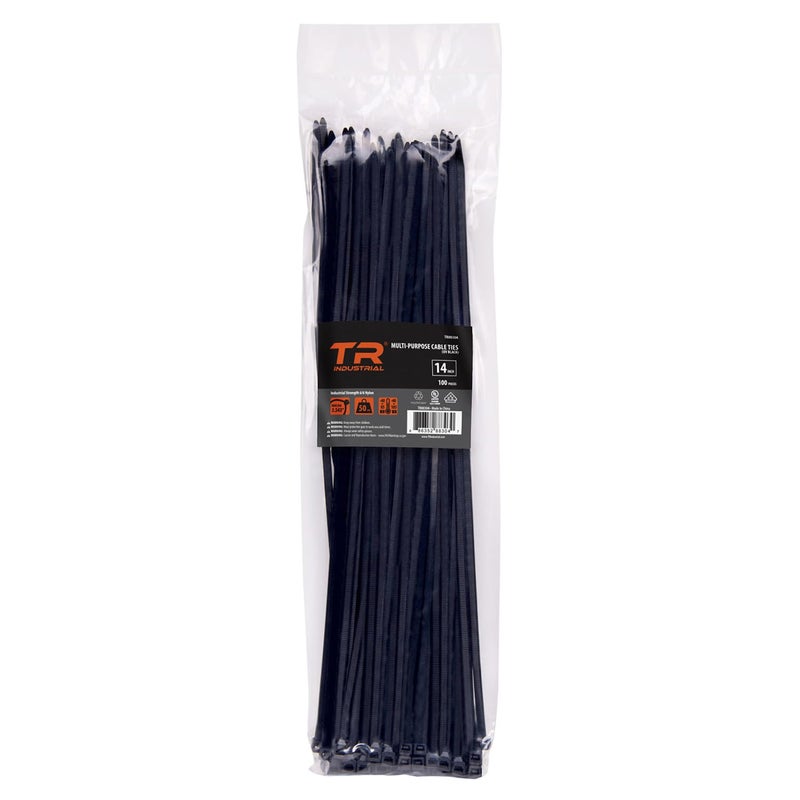 TR Industrial Multi-Purpose UV Resistant Black Cable Ties, 14 inches, 100 Pack - Image 1